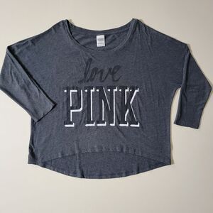 PINK Victoria's Secret Cropped Dolman Sleeve Gray Graphic Roundneck Top